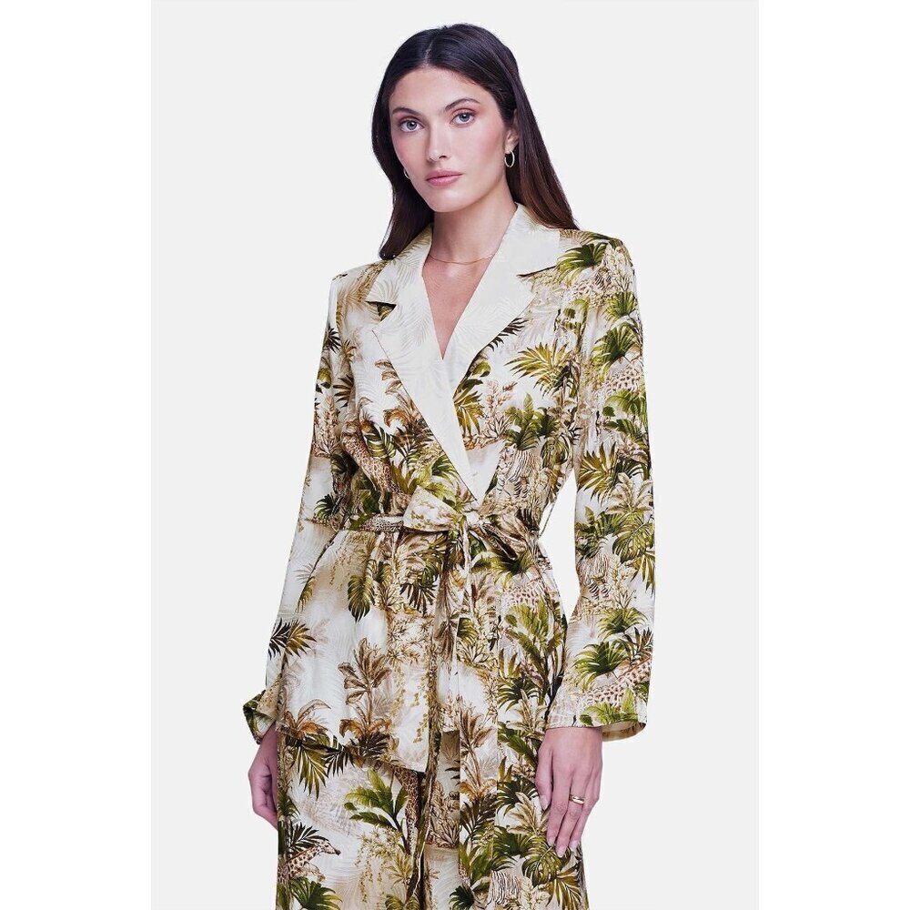 L'agence Ciara Robe Blouse ~ Antique White Safari Print Medium M Nwt